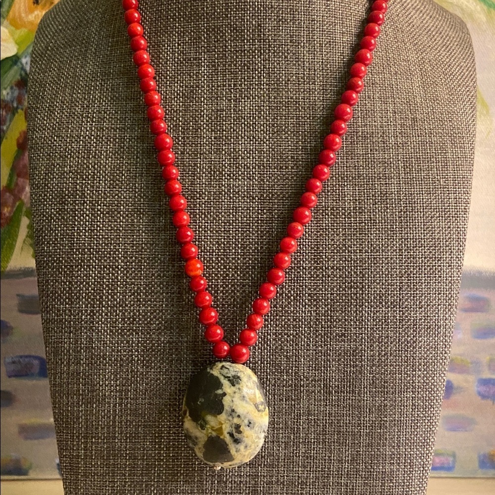 Red Coral/Yellow Turquoise Necklace - Picture 6 of 6